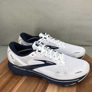 Brooks Ghost 14 Mens Running Shoes White Navy Blue Size 14 D Cushioned Lace Up